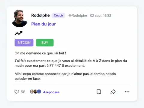 Notification de Rodolphe : son plan du jour sur Bitcoin et la taille d’exposition retenue